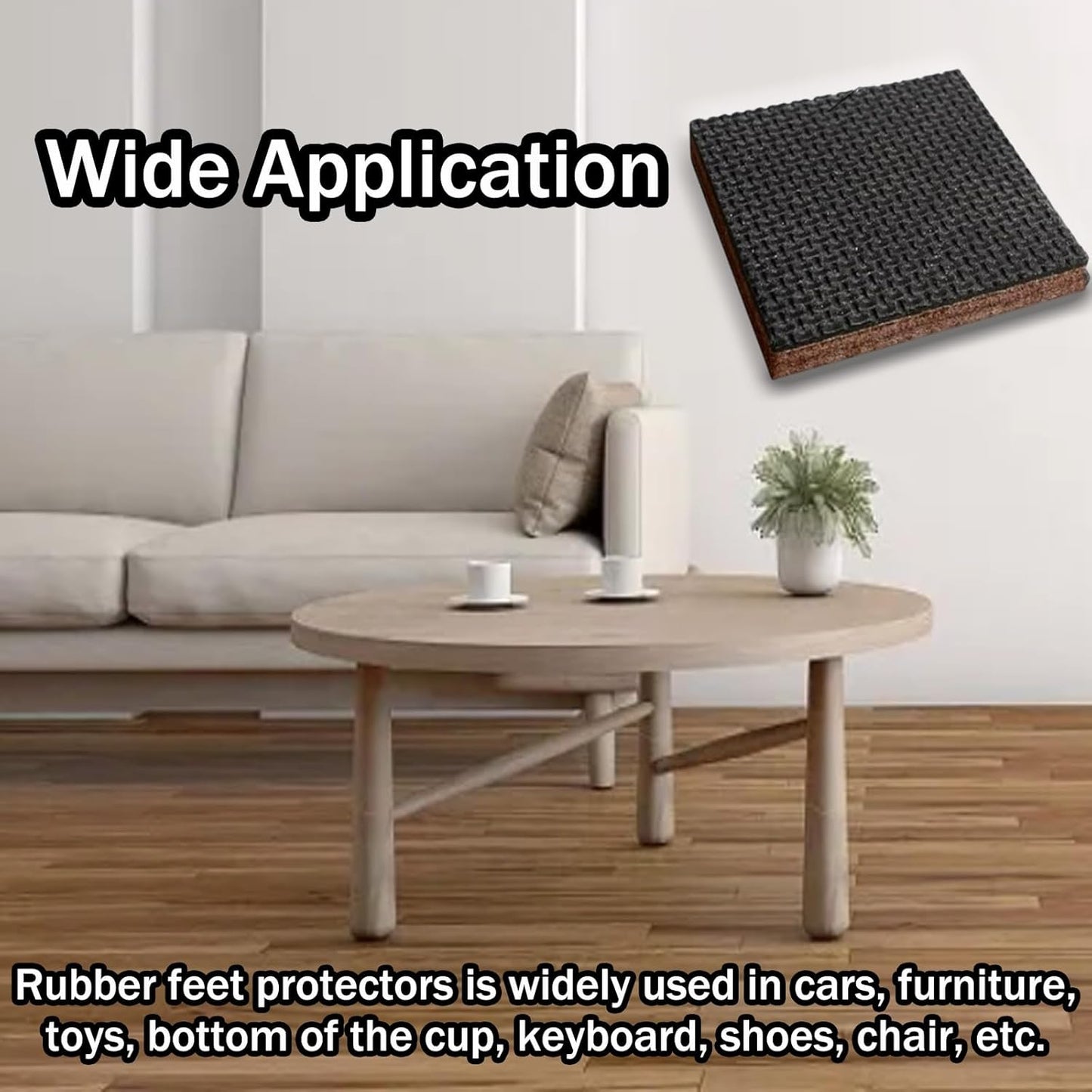 12 Pcs Non Slip Furniture Pads, 75mm Floor Protector Pads, Rubber Feet for Furniture for Fixing in Place of Furniture to Protect Your Floor. (Square),Black