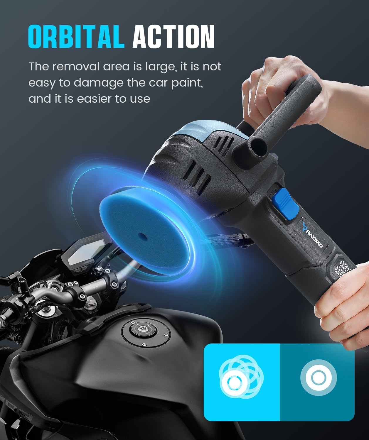 Mini Polisher, 2inch/ 3inch 750W Car Polishers and Buffers with 12mm Random Orbital-Improve Work Efficiency by 35%, 16pcs Trapezoidal Polisher Pads,16.4 ft Cord, DA Polisher for Car Polishing
