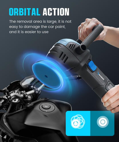 Mini Polisher, 2inch/ 3inch 750W Car Polishers and Buffers with 12mm Random Orbital-Improve Work Efficiency by 35%, 16pcs Trapezoidal Polisher Pads,16.4 ft Cord, DA Polisher for Car Polishing