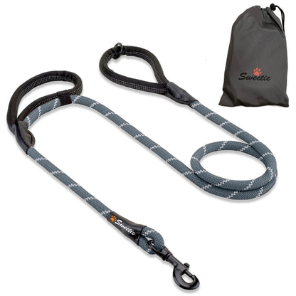 Rope Dog Lead - Innovative Design with Two Padded Handles - Reflective Stitching & O-Ring - 5 FT Long Leash for Medium & Large Sized Pets - Weather Resistant & Strong Material. Orange