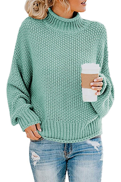 Women's Turtleneck Jumpers Casual Batwing Sweaters Long Sleeve Pullover Loose Chunky Knitted Jumper Tops