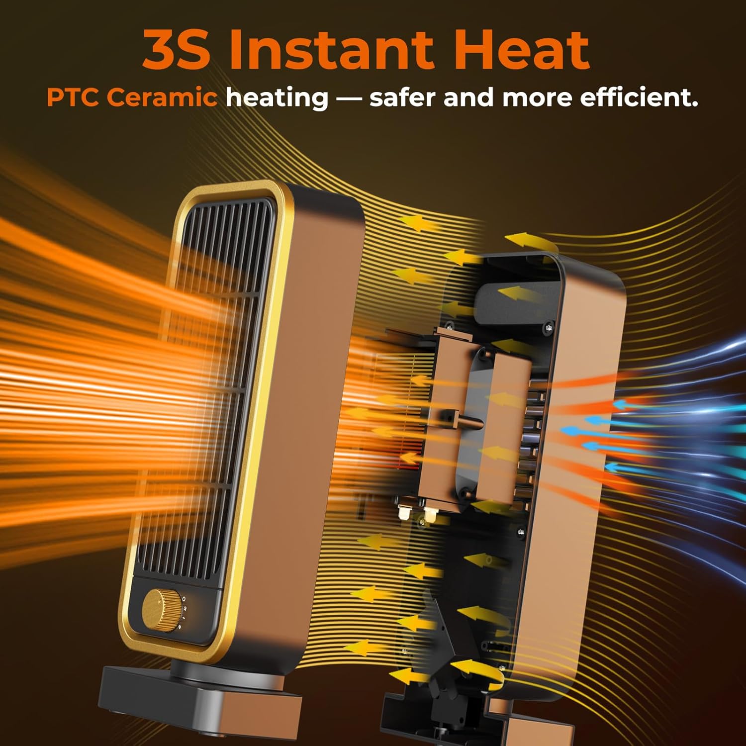 Electric Heater - 900W Portable Fan Heater, PTC Ceramic Heaters with 3 Modes, Low Noise Small Space heater with Overheat and Tip-over Protection, for Home Bedroom Office, Winter Gift