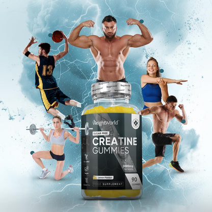 Creatine Gummies for Men & Women - 90 Chewable Creatine Monohydrate Gummies (1 Month Supply) - Natural Lemon Flavoured - Pre Workout Gym Supplement