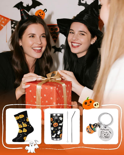 Halloween Gifts for Women Halloween Mug Socks 6-9 Pumpkin Keychain Haloween Accessories Ladies Gifts for Her Presents for Women Hallowee