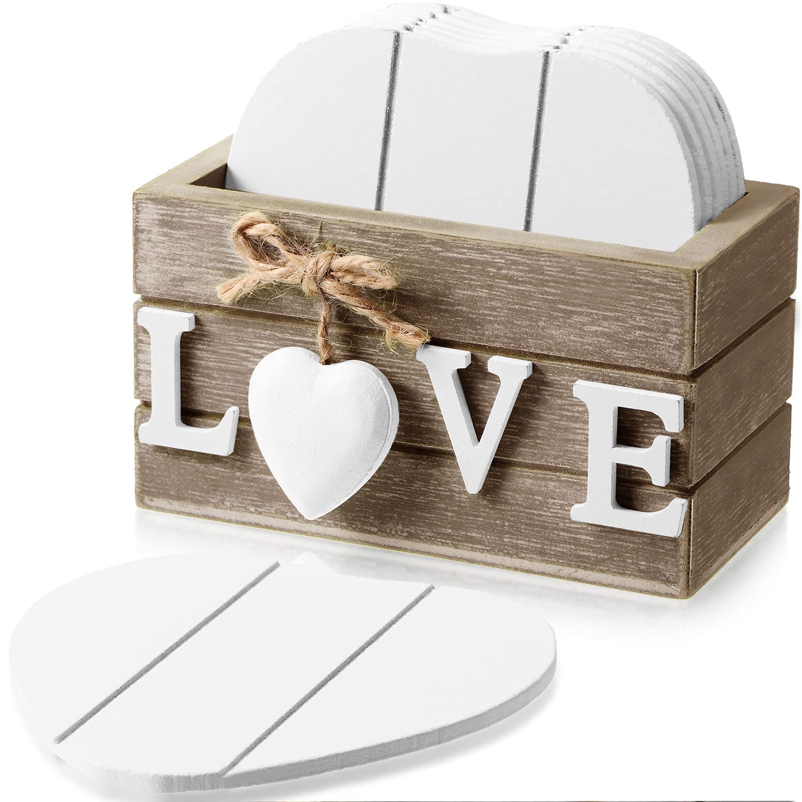 Patelai Wooden Heart Coasters for Drinks Set of 6 Funny Farmhouse Coasters with Holder for Coffee Table Protection Housewarming Gifts New Home Decoration, 4 Inch(Home, Grey)