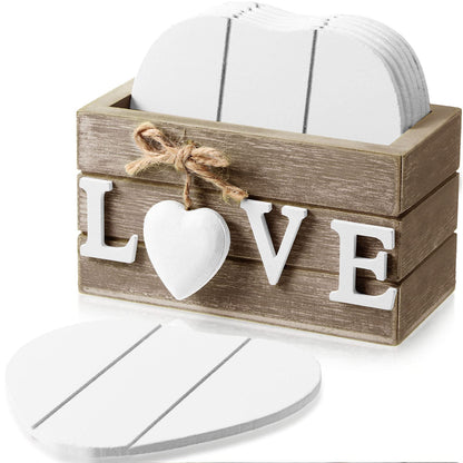 Patelai Wooden Heart Coasters for Drinks Set of 6 Funny Farmhouse Coasters with Holder for Coffee Table Protection Housewarming Gifts New Home Decoration, 4 Inch(Home, Grey)