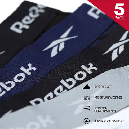 Reebok Boyes Boxers for Men | Pack of 5 Mens Sports Trunks, Breathable & Stretchable Cotton Underwear for Men | Multipack Boxer Shorts