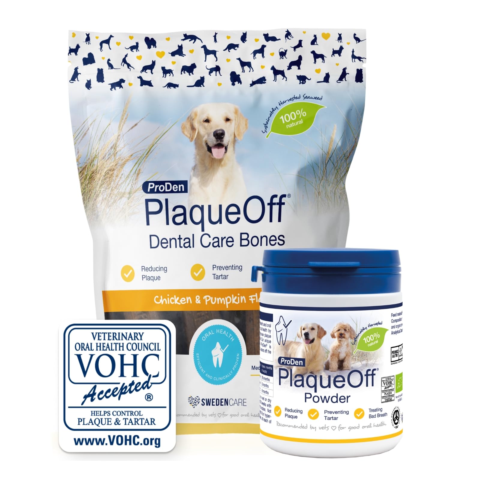 Powder for Dogs & Cats, Tartar & Bad Breath Remover 100% Natural Teeth Cleaner and Plaque Remover 60 g