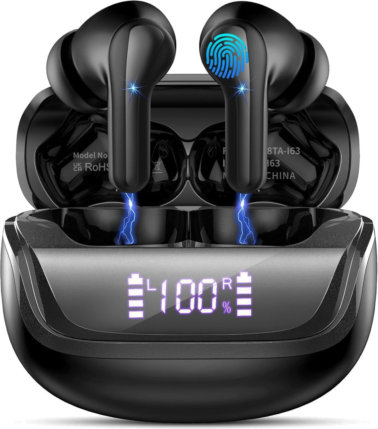 Wireless Earbuds, Bluetooth 5.4 Headphones with 4 ENC Noise Cancelling Microphone, Ear buds with HiFi Stereo Deep Bass, Bluetooth Earphones 45H Playtime LED Display, IP7 Waterproof, Dark Black