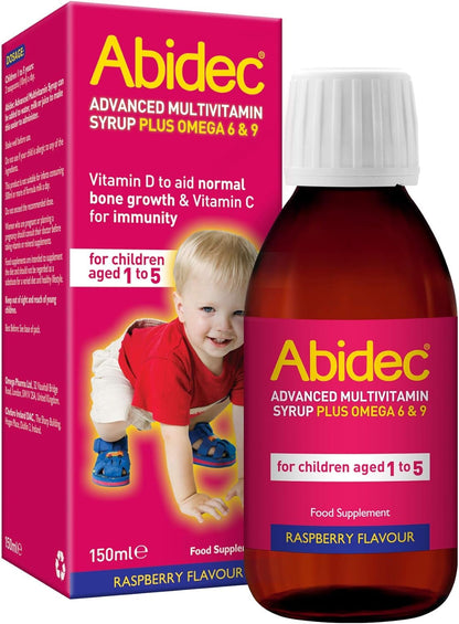 Abidec Kid Multivitamin Syrup – has Vitamin D for Normal Growth and Development of Bones in Children - Blend of 12 Essential Vitamins – Contains Omega 6 & 9 - Suitable for Kids Aged 1-5 - 150ml