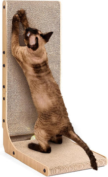 EHEYCIGA 68cm L-Shape Vertical Cardboard Scratching Board for Indoor Cats, Large Scratch Pad With Ball Toy