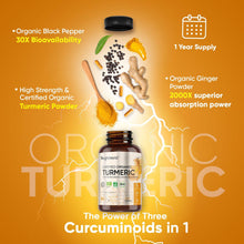 Turmeric and Black Pepper Capsules | 1 Year Supply (1 Capsule a Day) | 365 Turmeric Capsules High-Strength - Vegan Tumeric Curcumin with Organic Ginger Supplements (Not Turmeric Tablets)