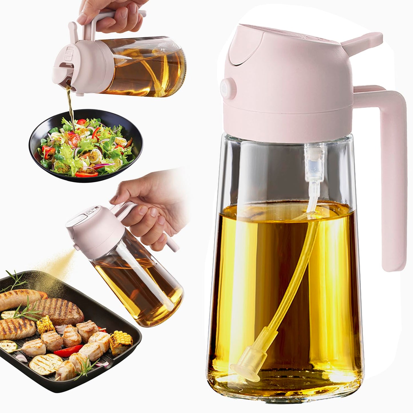 TrendPlain 16oz Olive Oil Spray Bottle - 2 in 1 Olive Oil Dispenser Bottle for Kitchen Accessories - Kitchen Gadgets, For Air Fryer (Black)