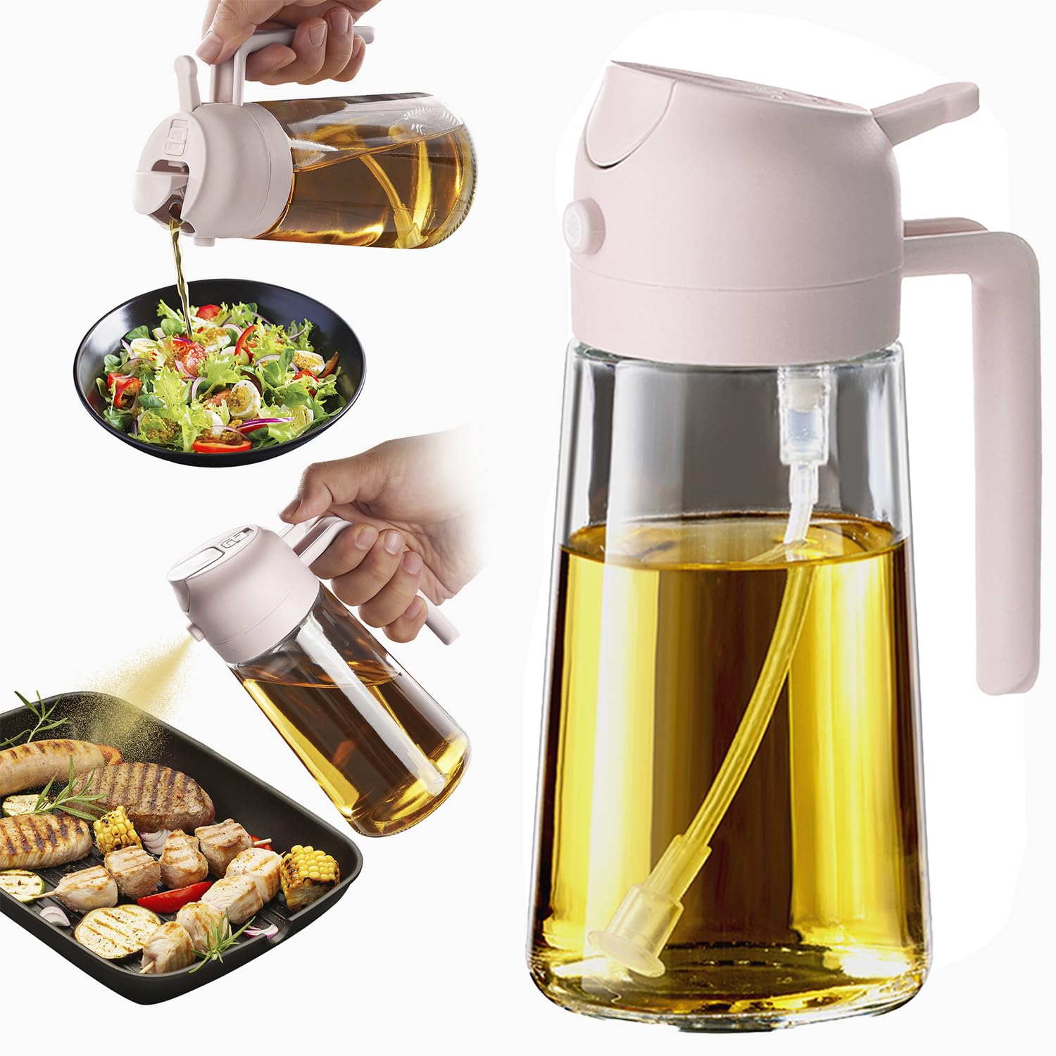 TrendPlain 16oz Olive Oil Spray Bottle - 2 in 1 Olive Oil Dispenser Bottle for Kitchen Accessories - Kitchen Gadgets, For Air Fryer (Black)