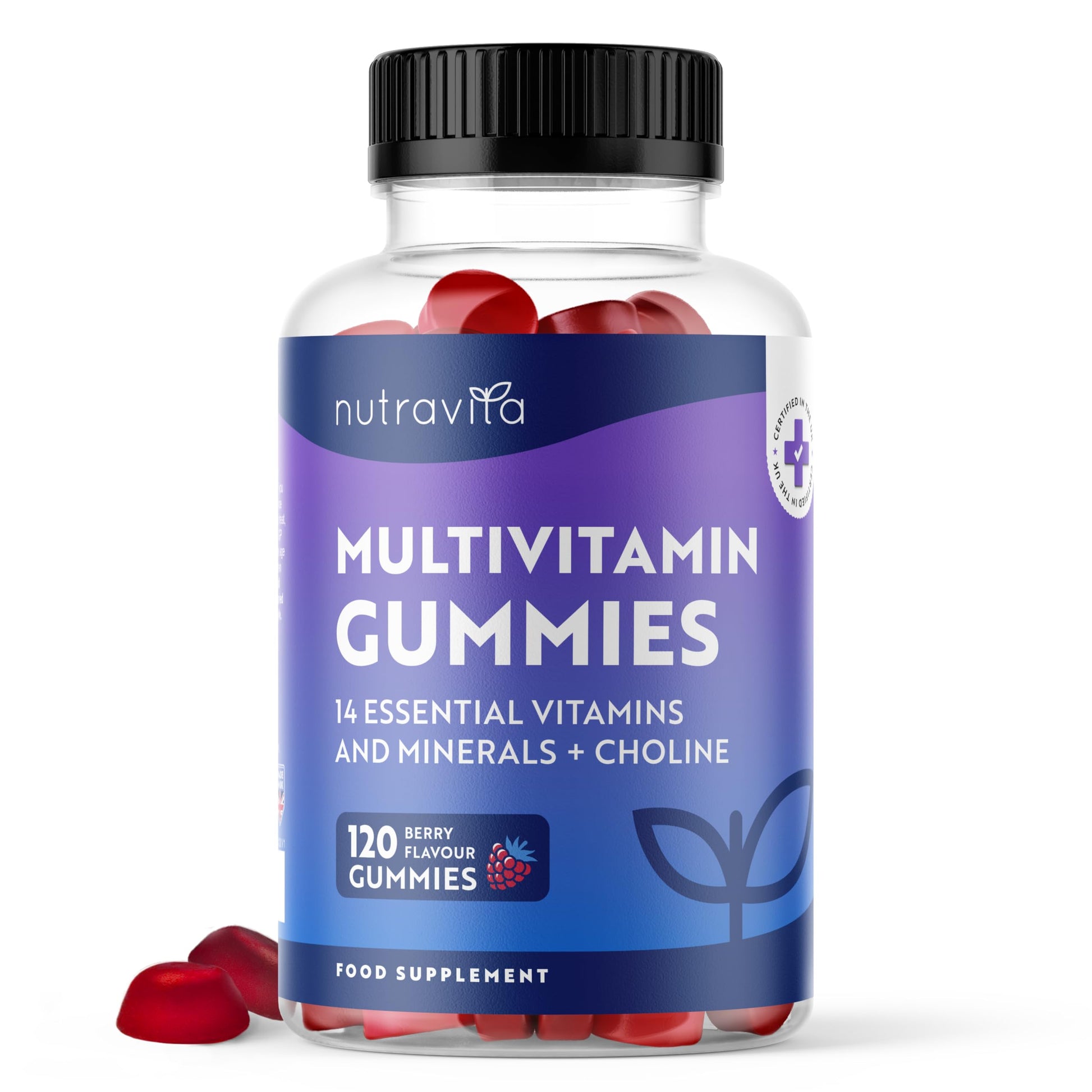 Multivitamin Gummies for Women & Men - 60 Vegan Gummies (2 Month Supply) - 14 Essential Vitamins & Minerals with Vitamin C A D B12 Biotin Zinc - Berry Flavour Chewable Adult Multi Vitamins - Nutravita