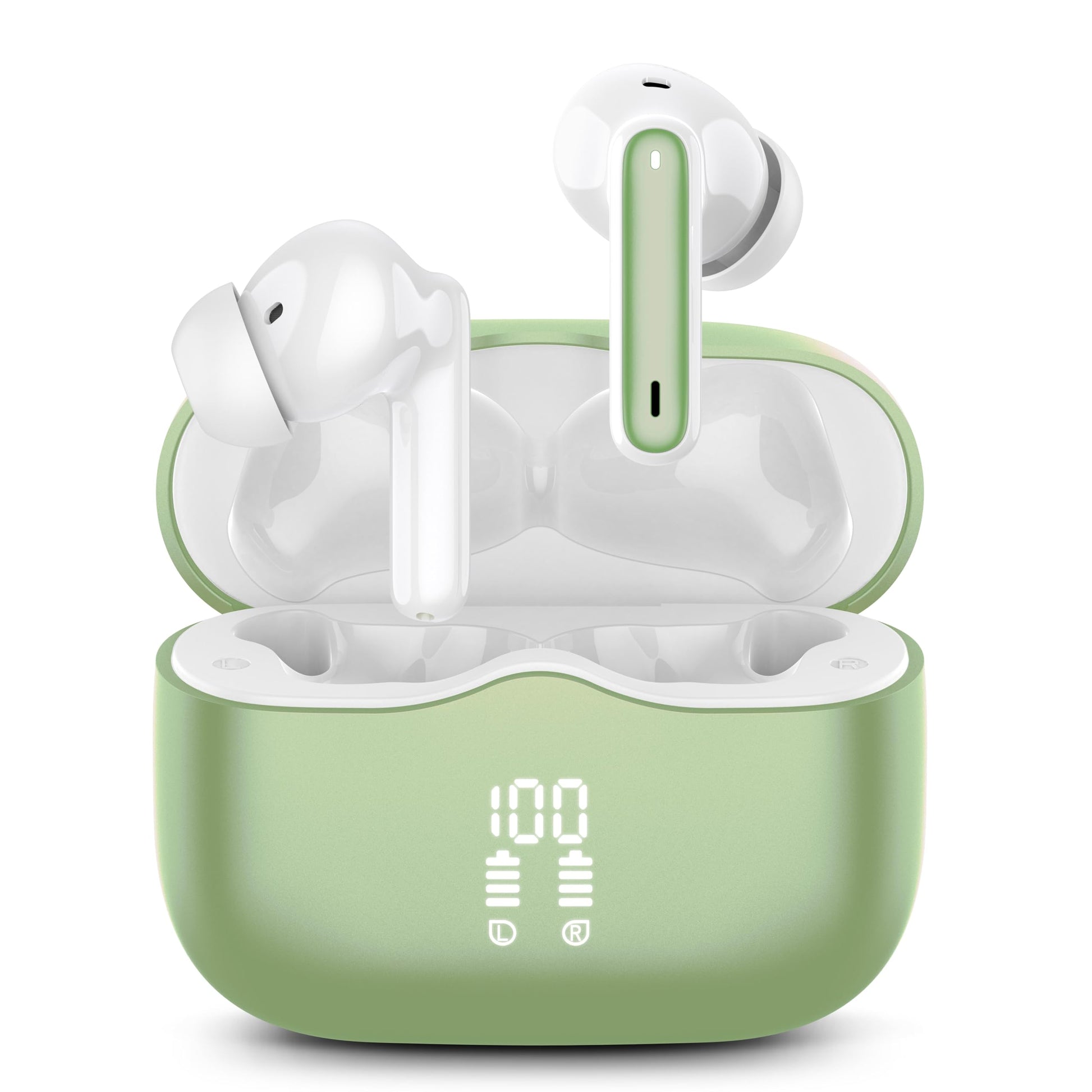 Wireless Earbuds, Bluetooth 5.3 Headphones in Ear with HiFi Stereo Deep Bass, 4 ENC Noise Cancelling Mic Wireless Earphones 40H Playtime, Bluetooth Earbuds Dual LED Display, IP7 Waterproof, Snow White