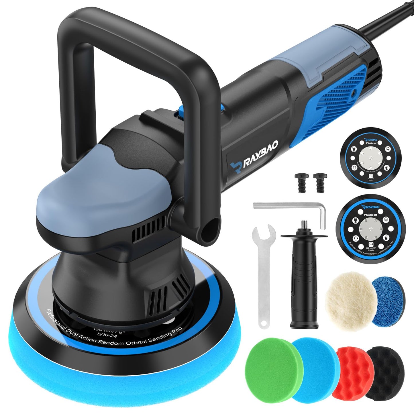 Mini Polisher, 2inch/ 3inch 750W Car Polishers and Buffers with 12mm Random Orbital-Improve Work Efficiency by 35%, 16pcs Trapezoidal Polisher Pads,16.4 ft Cord, DA Polisher for Car Polishing