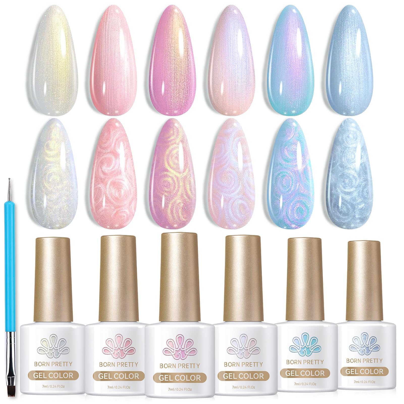 BORN PRETTY 6 Colors Jelly Nude Pink Cat Magnetic Eye Gel Polish Set with Magnet, Soak-Off U V/LED Iridescent Cat Gel for Nail Art Salon DIY Home