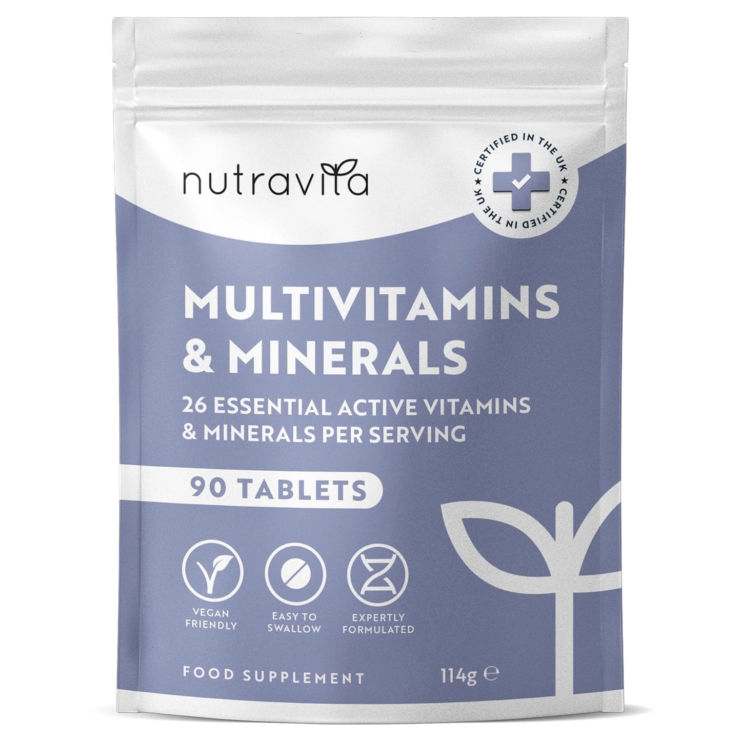 Multivitamins & Minerals - 365 Vegan Multivitamin Tablets - 1 Year Supply - Multivitamin Tablets for Men and Women with 26 Essential Active Vitamins & Minerals - Made in The UK by Nutravita