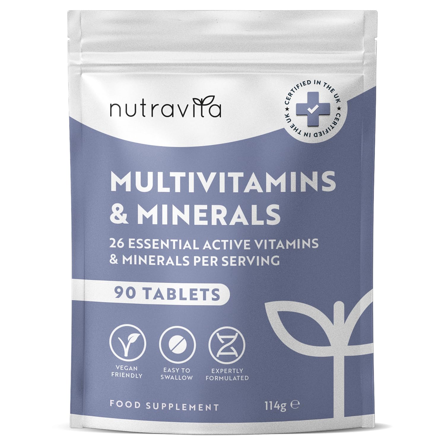 Multivitamins & Minerals - 365 Vegan Multivitamin Tablets - 1 Year Supply - Multivitamin Tablets for Men and Women with 26 Essential Active Vitamins & Minerals - Made in The UK by Nutravita