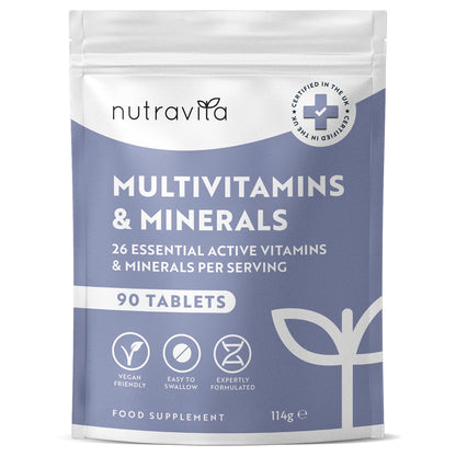 Multivitamins & Minerals - 365 Vegan Multivitamin Tablets - 1 Year Supply - Multivitamin Tablets for Men and Women with 26 Essential Active Vitamins & Minerals - Made in The UK by Nutravita