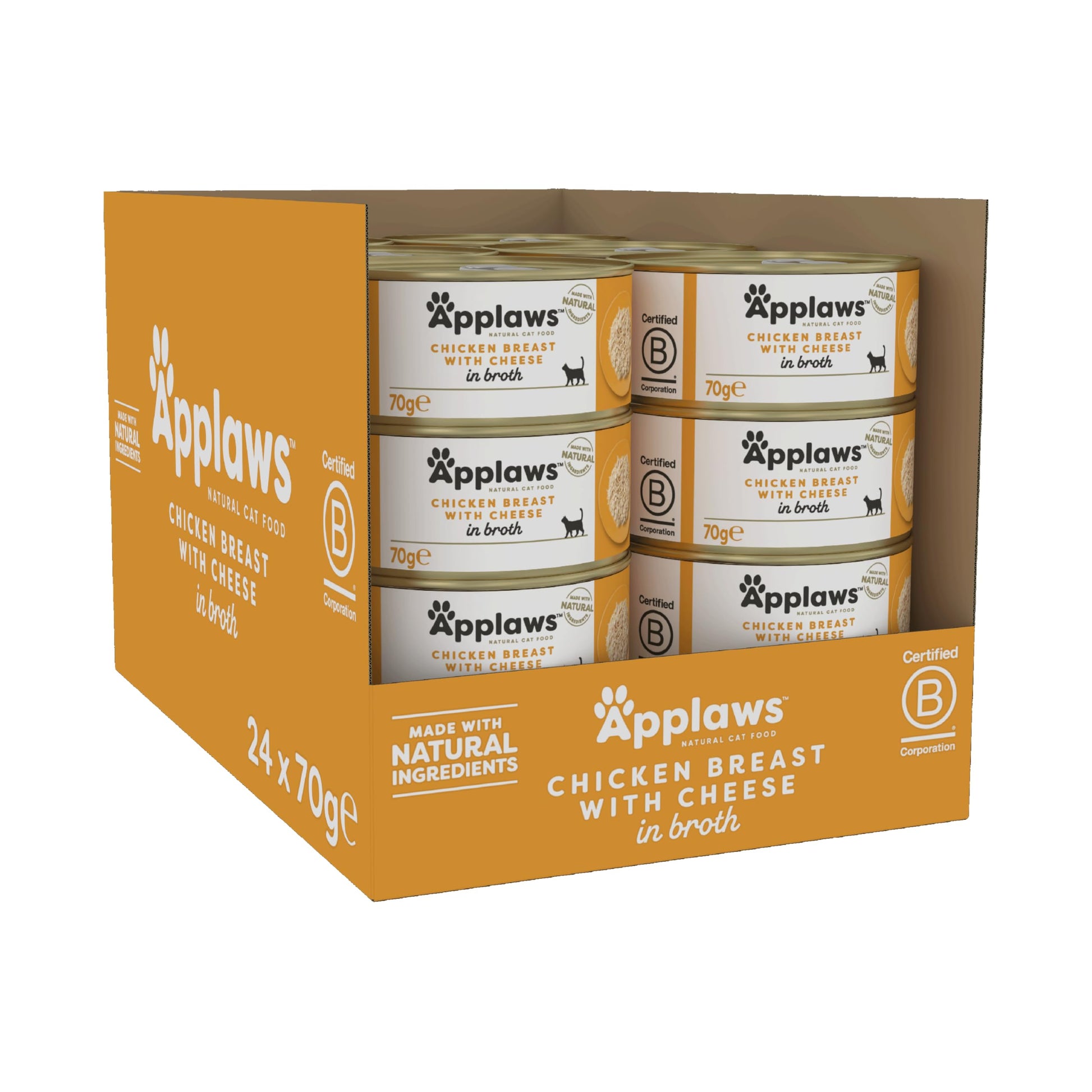 Applaws Natural Wet Cat Food, Multipack Chicken and Fish Selection in Broth 70 g Tin (Pack of 12)