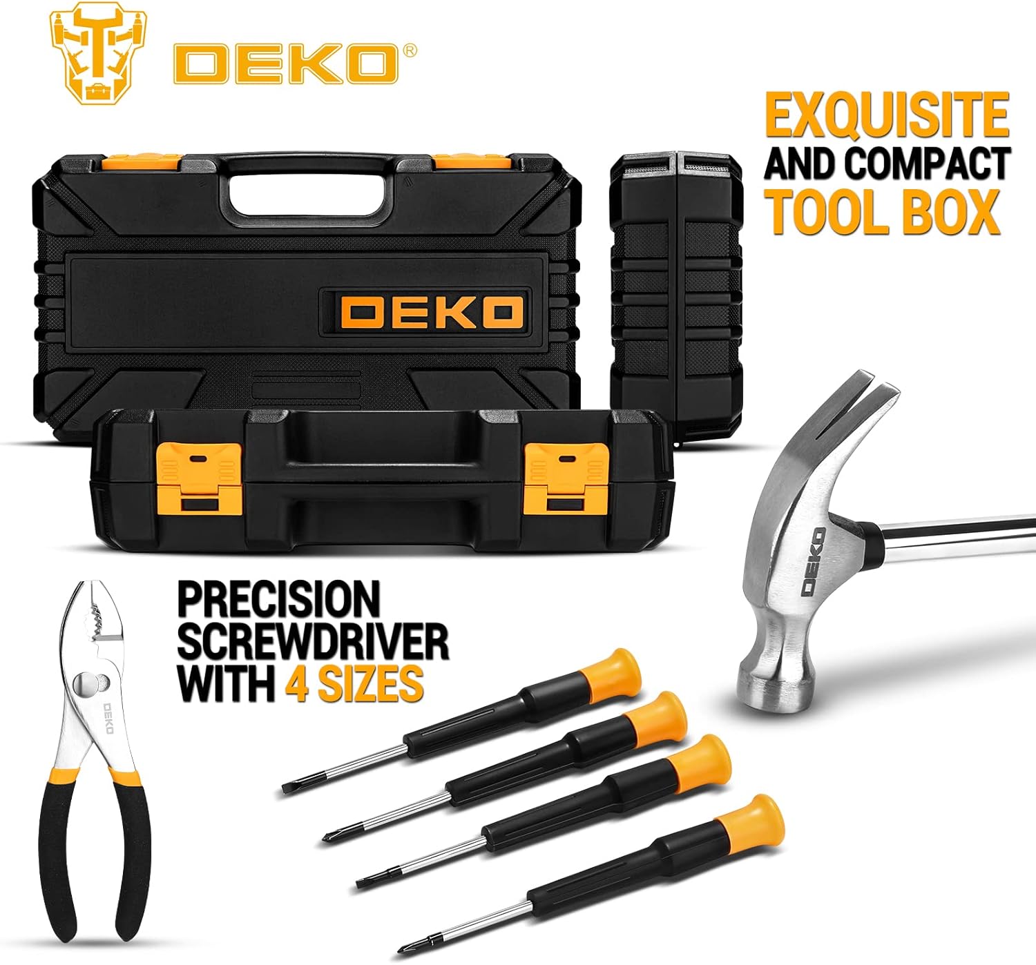 DEKO Tool Kit Set Box 62 Piece Home Repair DIY Tools Basic Hand Toolbox Sets for Home