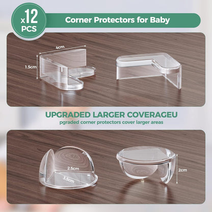 Peakally Corner Protectors for Baby Pack of 12, Thick Table Furniture Edge Protectors for Kids with Strong Adhesion, Corner Guard & Edge Safety Bumpers Clear - 6 R and 6 L