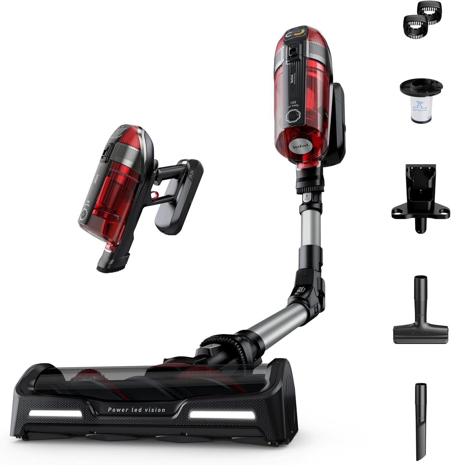 Tefal Cordless Stick Vacuum Cleaner X-Force 12.60 – 45 min Runtime, Handheld & Flexible Vacuum Cleaner, Car Tool, Red, TY98A1GO