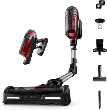 Tefal Cordless Stick Vacuum Cleaner X-Force 12.60 – 45 min Runtime, Handheld & Flexible Vacuum Cleaner, Car Tool, Red, TY98A1GO