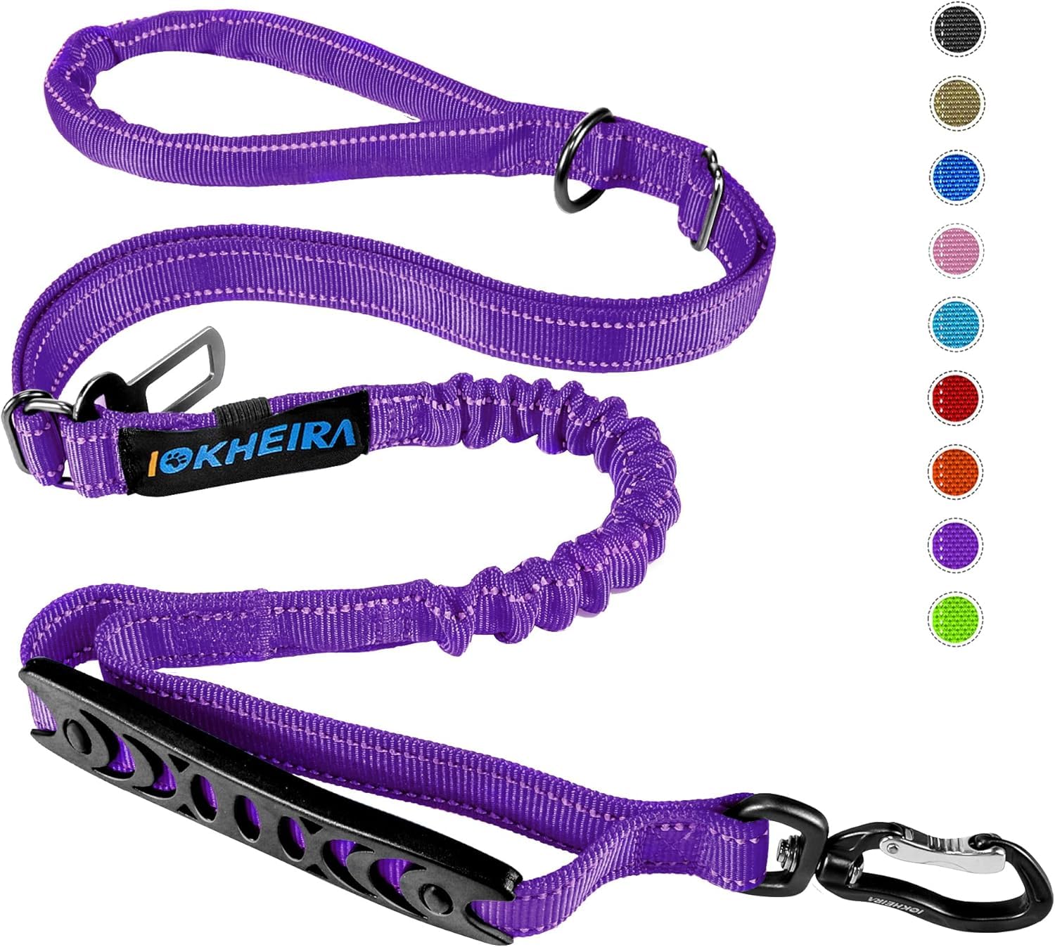 IOKHEIRA Bungee Dog Leash, Anti Pull Dog Leads with Car Seat Belt Buckle, Reflective Thread Dog Leads with Traffic Control Handle, Adjustable Dog Leash for Small Medium Large Dogs
