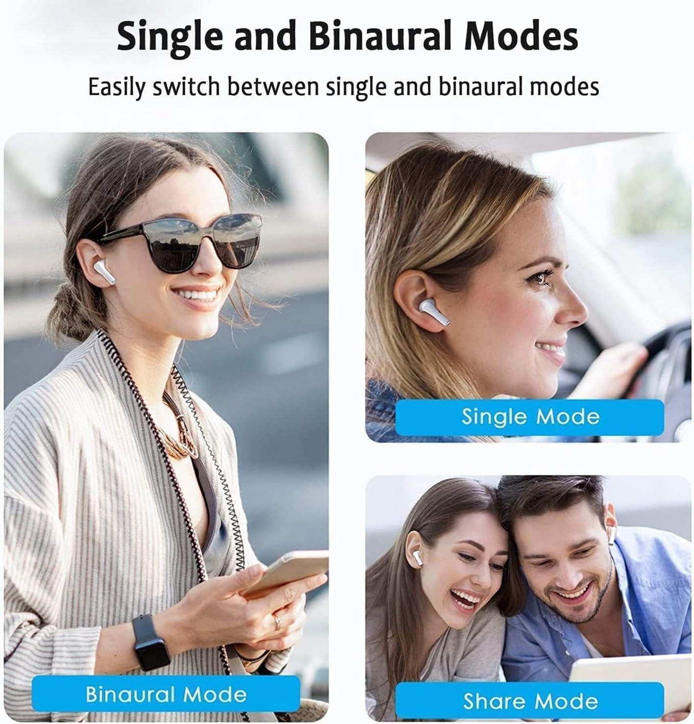 Wireless Earbuds Ear Buds Earphones For iPhona, Bluetooth 5.3, 30H Long Playtime, Touch Control with Microphone Hi-Fi Stereo Sound IPX5 Water-Resistant, Noise Cancelling 2 Mics for Clear Calls