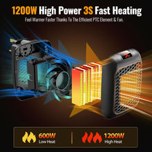 Plug in Heater, 1200W Fan Heaters for Home 2 Mode PTC Ceramic Heaters 1-12H Timer Overheating Protection w Remote Control Electric Heater Energy Efficient BS Plug for Bedroom Office Kitchen Bathroom