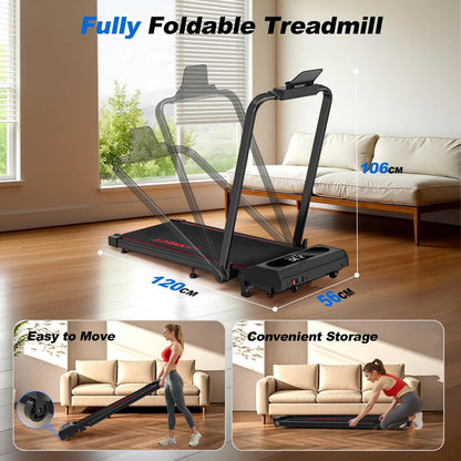 6 in 1 Folding Treadmill with 12KM/H, 9% Incline Walking Pad Foldable with APP, 2.75HP Under Desk Treadmills for Home Office, Running Machine Portable with Magnetic Remote Control, 350LBS Weight