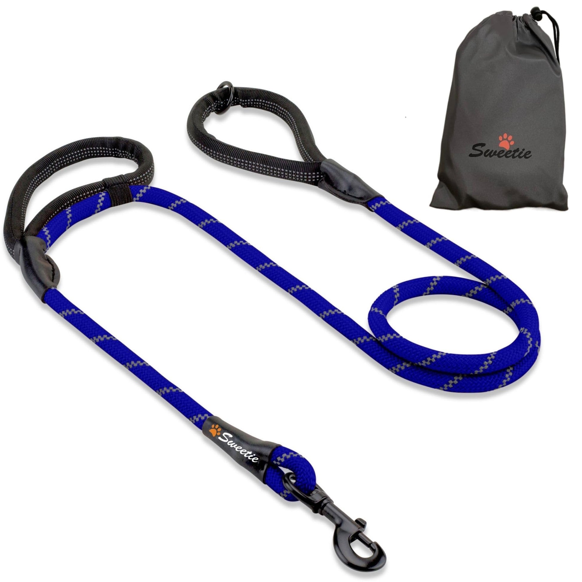 Rope Dog Lead - Innovative Design with Two Padded Handles - Reflective Stitching & O-Ring - 5 FT Long Leash for Medium & Large Sized Pets - Weather Resistant & Strong Material. Orange