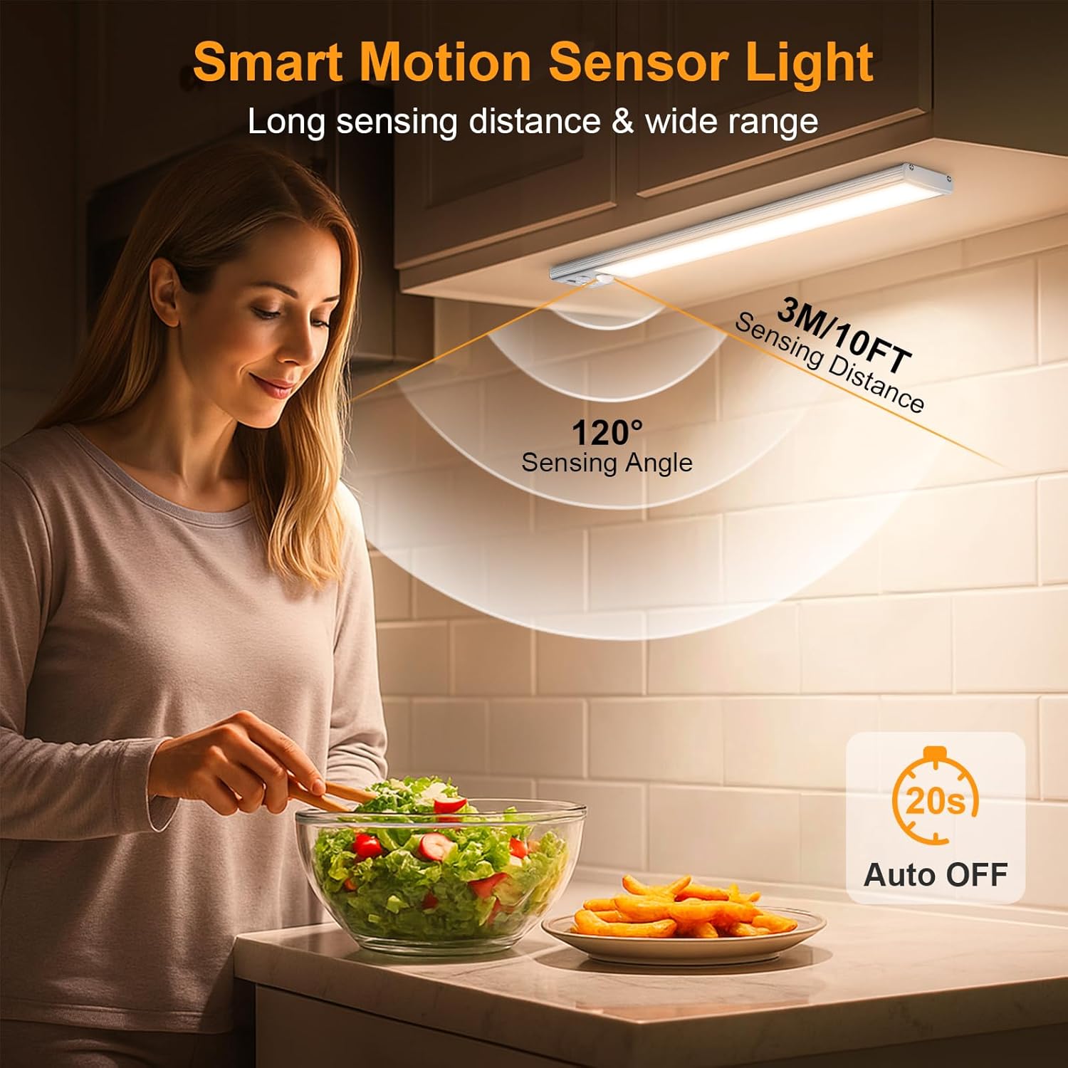 Gritin Under Cabinet Kitchen Lights-84 LED Super Bright,3-Color&5-Brightness,4 Modes,Motion Sensor,Rechargeable 1800mAh Long Lasting-Easy Installation Strong Magnetic Under Closet Light-2 Pack