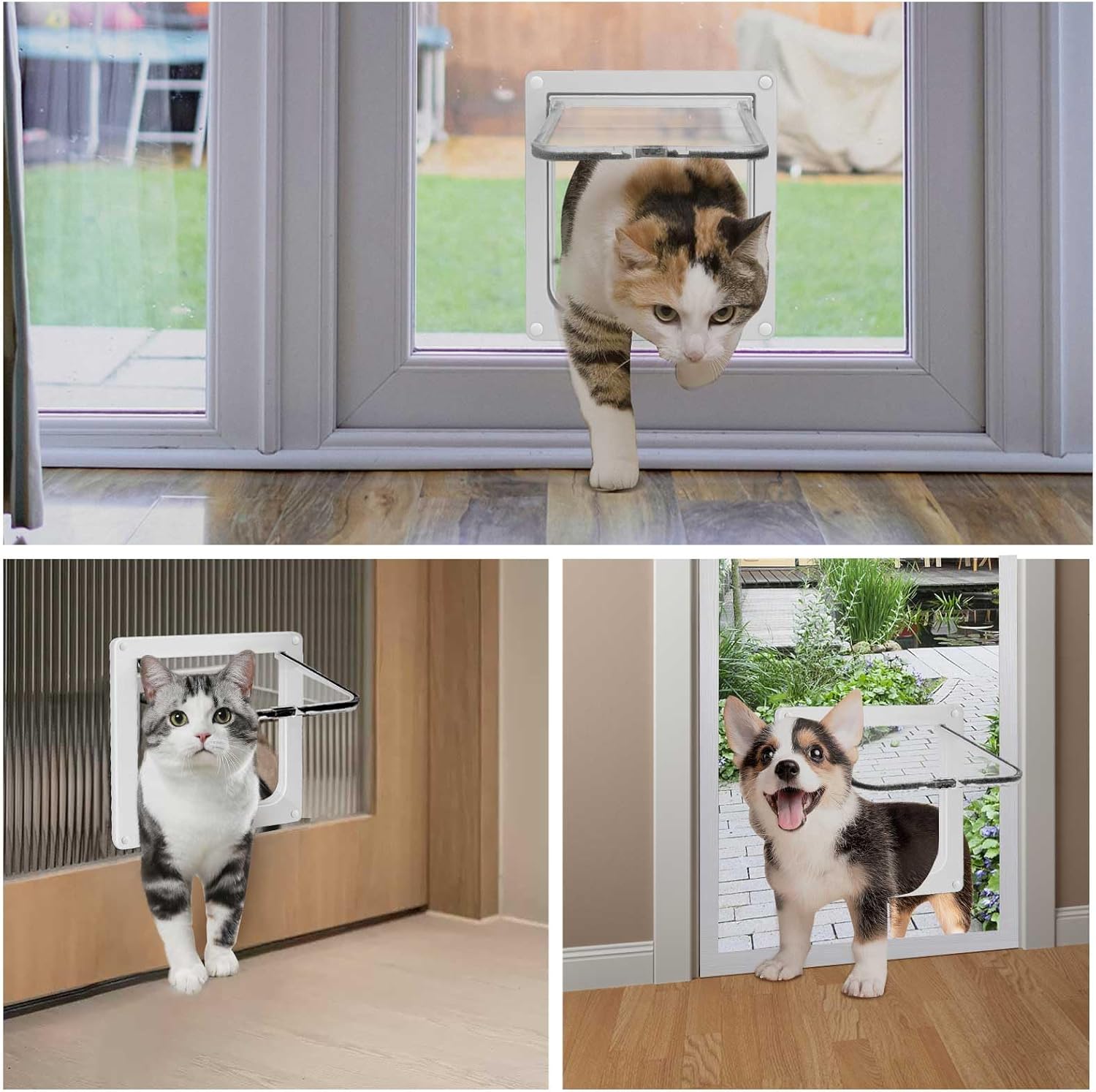 Cat Door for Windows, Pet Doors and Sliding Door, Safety Pet Door with 4 Way Lock, Weatherproof Cat Flap for Thin Door and Wall(Medium, 17cm x 16cm Flap)