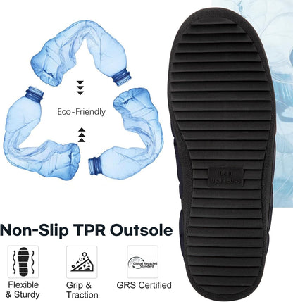 FamilyFairy Men's Warm Quilted Memory Foam Slippers Non-Slip House Shoes with Elastic Gores for Indoor Outdoor