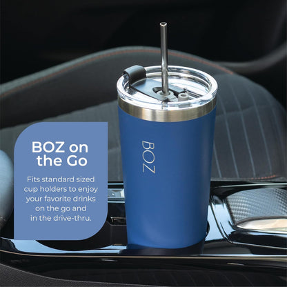 BOZ Insulated Tumbler Cup - Stainless Steel with Lid and Straw - Thermal Cup Perfect for Hot and Cold Drinks - BPA Free (650 ml / 22oz, Blue)