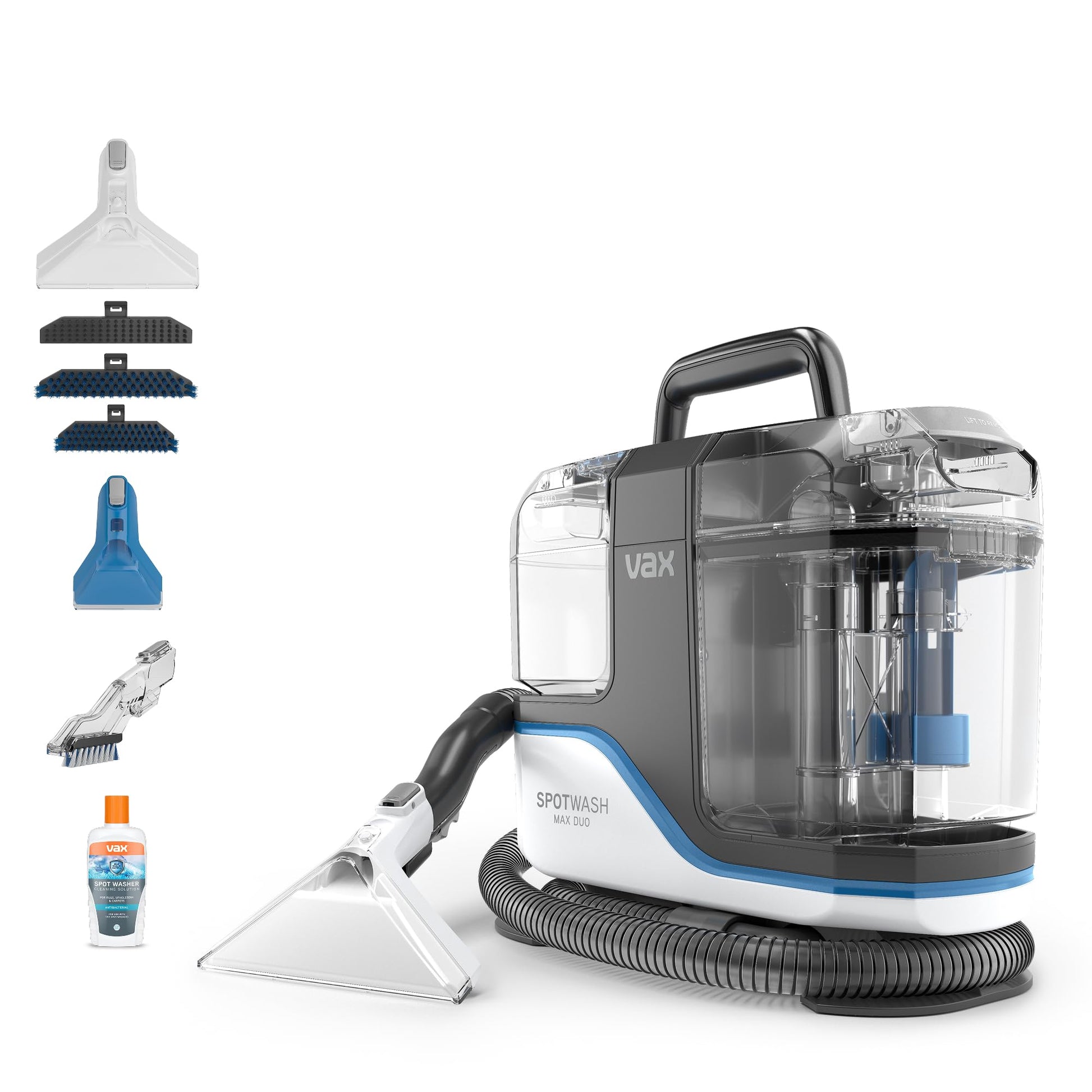 Vax SpotWash Home Pet-Design Spot Cleaner, Upholstery, Sofa, Stairs, Home, Car, Rug, Stain Cleaning Small Handheld Shampooer Machine, Solution, SpinScrub and Tools, 4.5kg, White / Blue, CDSW-MPXA
