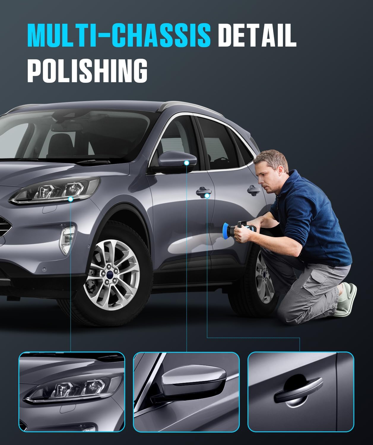Mini Polisher, 2inch/ 3inch 750W Car Polishers and Buffers with 12mm Random Orbital-Improve Work Efficiency by 35%, 16pcs Trapezoidal Polisher Pads,16.4 ft Cord, DA Polisher for Car Polishing