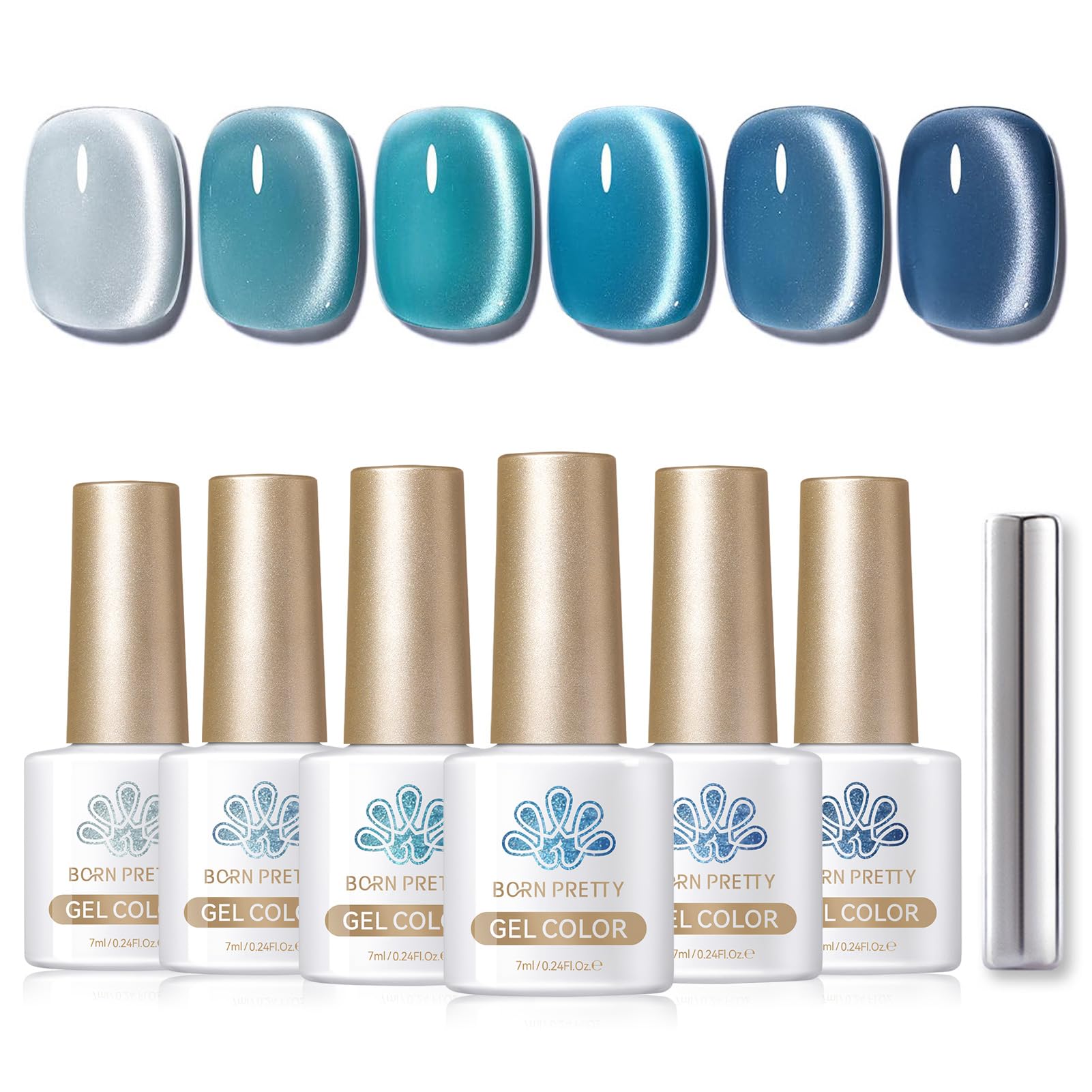 BORN PRETTY 6 Colors Jelly Nude Pink Cat Magnetic Eye Gel Polish Set with Magnet, Soak-Off U V/LED Iridescent Cat Gel for Nail Art Salon DIY Home