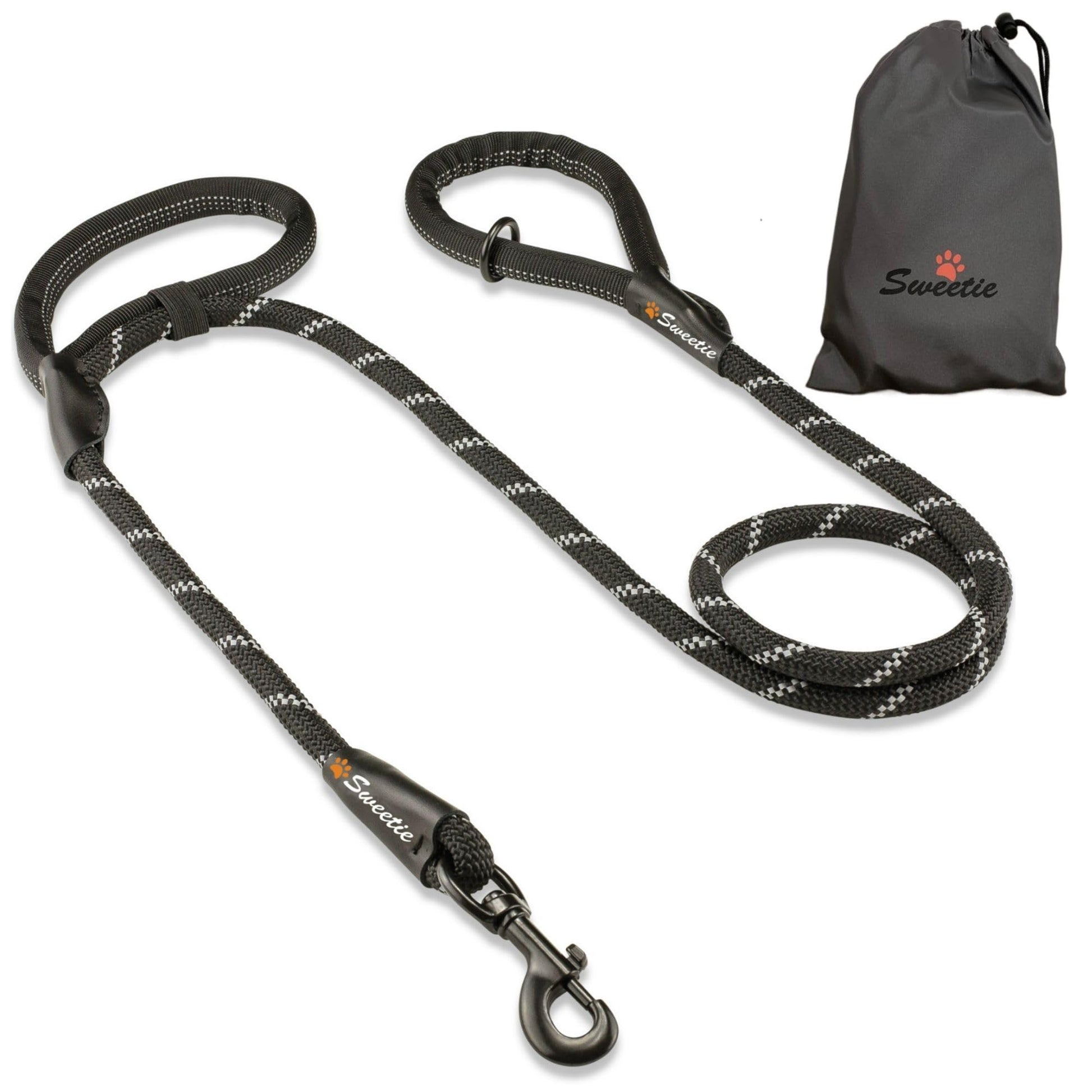 Rope Dog Lead - Innovative Design with Two Padded Handles - Reflective Stitching & O-Ring - 5 FT Long Leash for Medium & Large Sized Pets - Weather Resistant & Strong Material. Orange