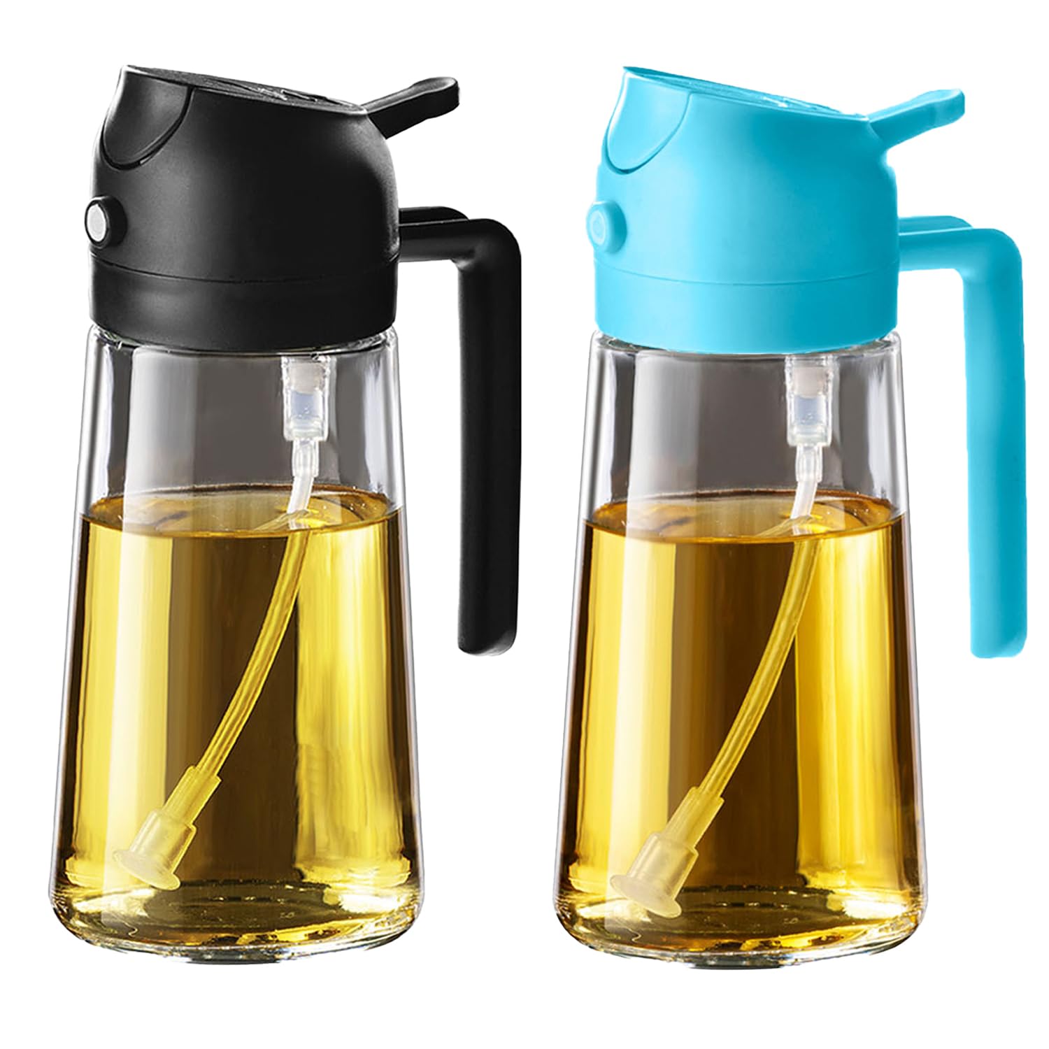 TrendPlain 16oz Olive Oil Spray Bottle - 2 in 1 Olive Oil Dispenser Bottle for Kitchen Accessories - Kitchen Gadgets, For Air Fryer (Black)