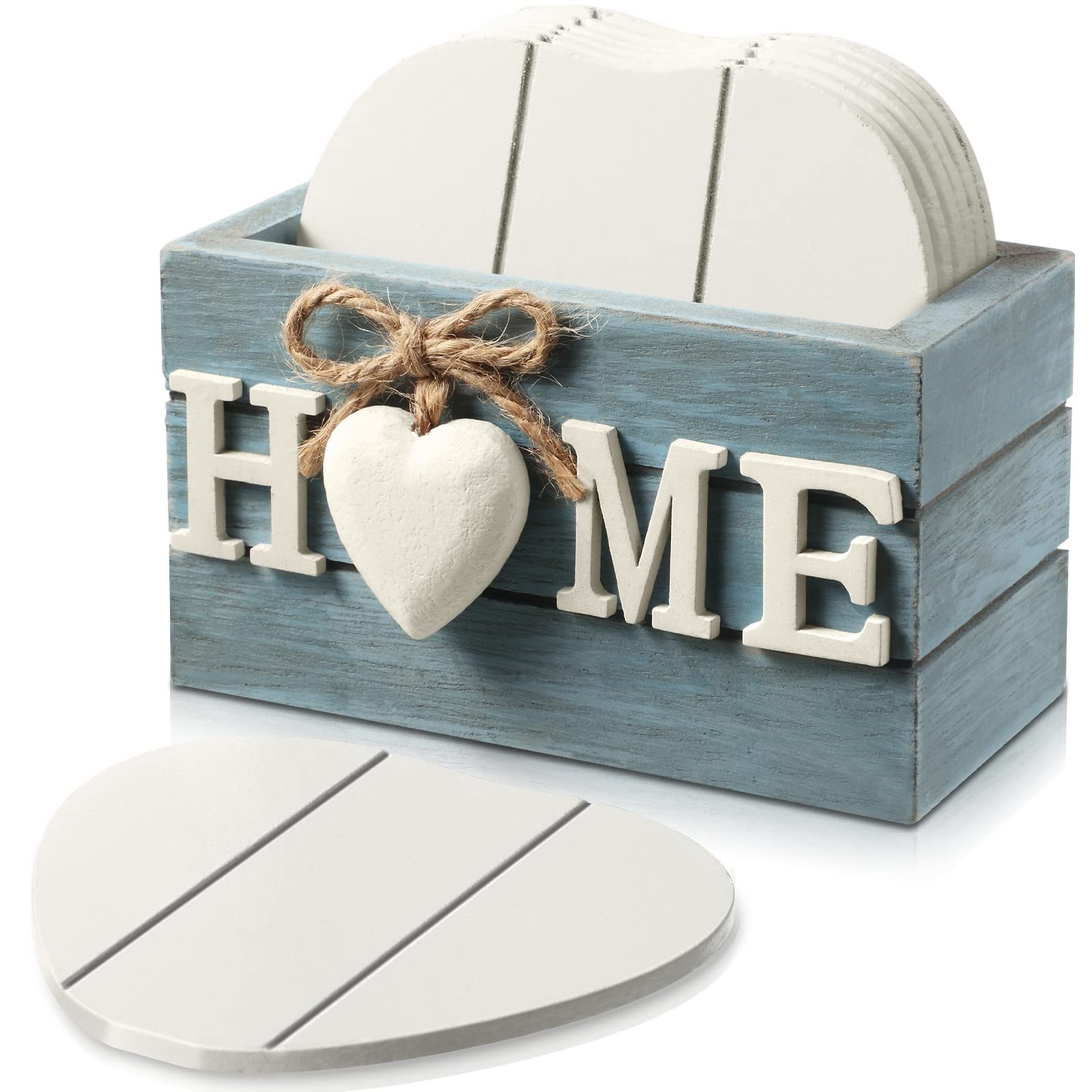 Patelai Wooden Heart Coasters for Drinks Set of 6 Funny Farmhouse Coasters with Holder for Coffee Table Protection Housewarming Gifts New Home Decoration, 4 Inch(Home, Grey)