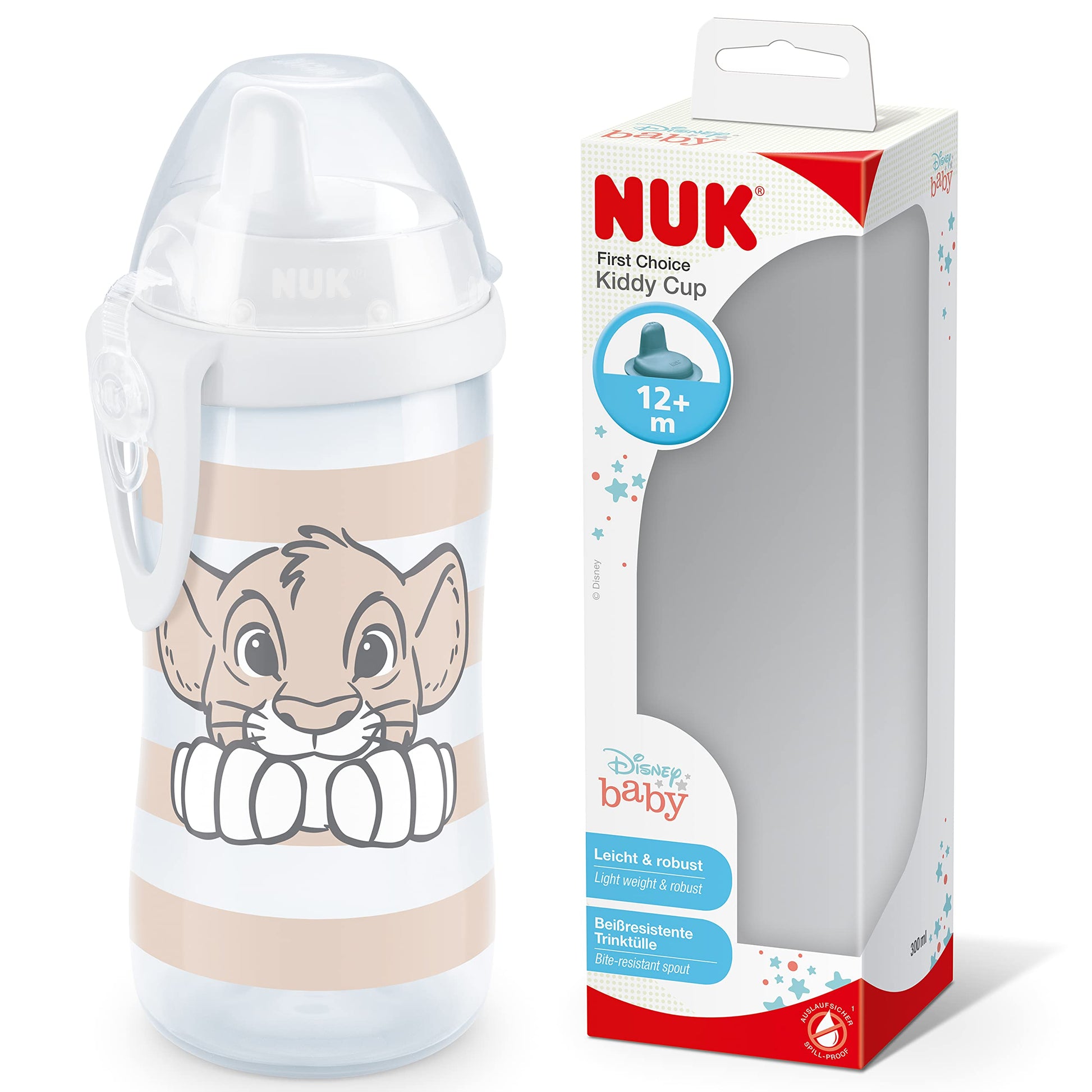 NUK Kiddy Cup Toddler Cup | 12+ Months | 300 ml | Leak-Proof Toughened Spout | Clip & Protective Cap | BPA-Free | Pink