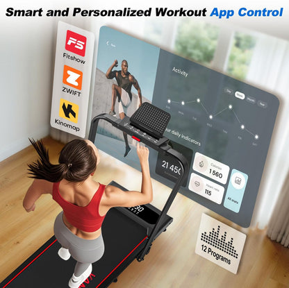 6 in 1 Folding Treadmill with 12KM/H, 9% Incline Walking Pad Foldable with APP, 2.75HP Under Desk Treadmills for Home Office, Running Machine Portable with Magnetic Remote Control, 350LBS Weight