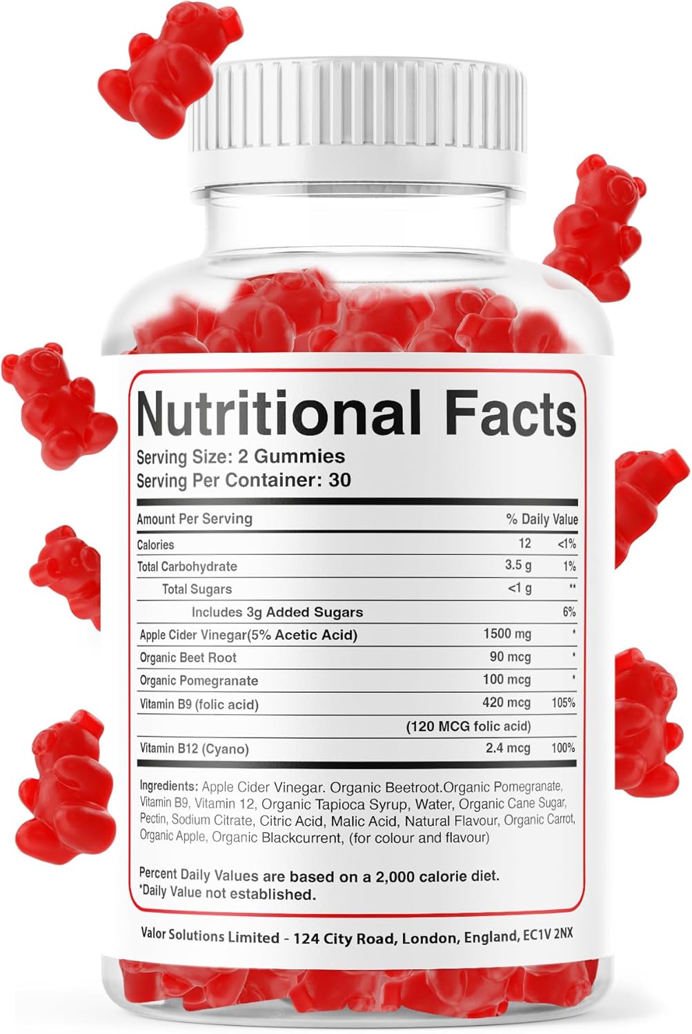Apple Cider Vinegar Gummies, 1500mg ACV Gummies with Vitamin B, Chromium and Pomegranate | Non-GMO, Gluten-Free & Gelatine-Free | Juicy Apple Flavour | Vegan 60 Gummies (30 Servings)
