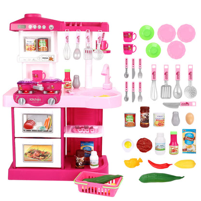 deAO My Little Chef Kitchen Play Set with 30 Accessories for Children, Features Light and Sound for Children (Pink)