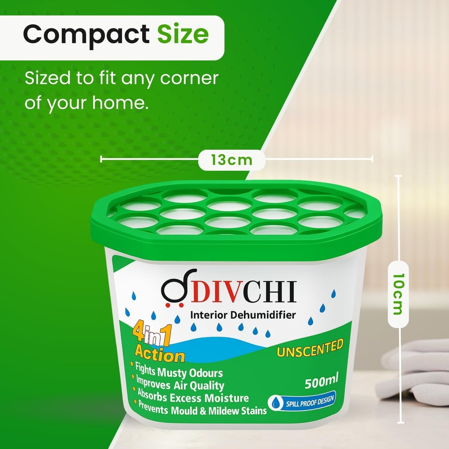 DIVCHI Dehumidifier Disposable 500ml Pack of 24 Condensation Remover Moisture Absorber Dehumidifiers for Damp, Mould, Moisture in Home, Kitchen, Bedroom, Caravan, Office, Garage, Bathroom, Basement